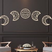 3D Wooden Moon Phase Wall Sticker Show Ornament Bohemian Design Moon Cycle Variation Wall Mounted Living Room Bedroom Decoration