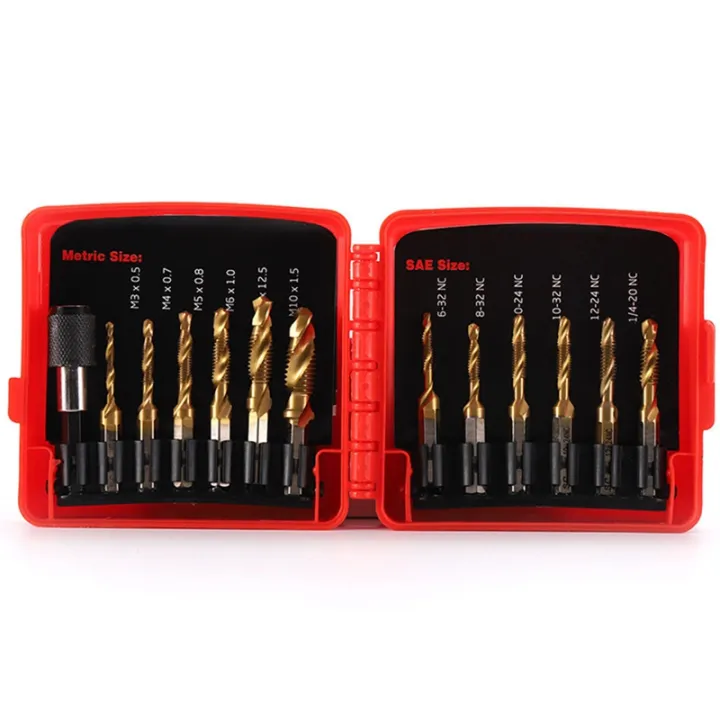Titanium Combination Drill Tap Bit Set 13PCS SAE and Metric Tap Bits
