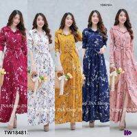 TT18481 เดรสเชิ้ตยาว กระดุมหน้า พิมพ์ลายดอกไม้ Long dress, button front, floral print..