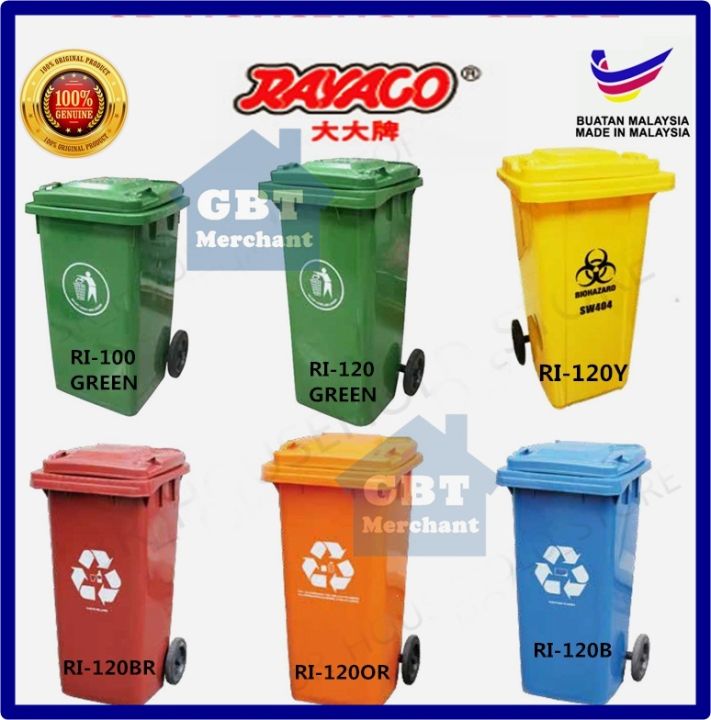 Rayaco Heavy Duty Garbage Bin With Wheels 90l 100l 120l 240l Green Garbage Bin Outdoor 5152