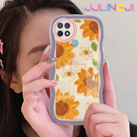 Jjlingji เคสสำหรับ OPPO A15 A35 A15s 4G เคสแฟชั่นลายดอกไม้ศิลปะขอบคลื่นกันกระแทกแบบใสนิ่มเคสมือถือเคสป้องกันซิลิกาเจลโปร่งใสลายกล้องถ่ายรูปเก๋ไก๋