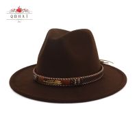 QBHAT Wide Brim Vintage Wool Felt Hats Women Panama Fedora Men Felt Jazz Hat Sombrero Chapeau Femme Gambler Trilby