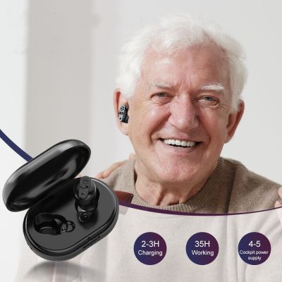 ZZOOI 1 Pair Hearing Aids HD Sound Amplifier for Elderly Deafness Invisible Ear Aids Headphone Intelligent Noise Reduction Rechargeble