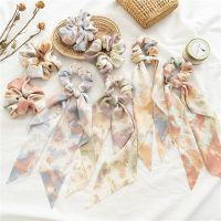 Long Chiffon Hair Scarf Women Trendy Tie Dye Elastic Hair Bands Removable Ribbon Scrunchie Ponytail Holder Girl Hair Accessories