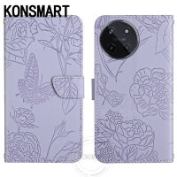 KONSMART เคสพับได้ลายดอกไม้ผีเสื้อ Realme 11PRO 11PRO 11 11X + C53 C51กระเป๋าสตางค์2023เคสโทรศัพท์หนัง Pu สำหรับ Realme11 4G 5G มีขาตั้ง REALMEC51เคสแบบพับปิดได้