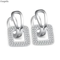 Fanqieliu Stamp 925 Silver Needle Luxury Crystal Square Hoop Earrings For Women Trendy Jewelry Girl Gift New FQL20379