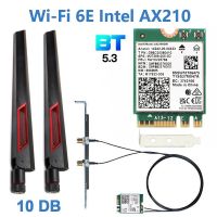 Wi-Fi 6E การ์ด AX210 Intel บลูทูธ5.3อะแดปเตอร์ Wifi 6 5374Mbps ชุดตั้งโต๊ะแบบ2 In 1เสาอากาศ10Dbi 802.11Ax 2.4G/5 Ghz/ 6Ghz สำหรับพีซี