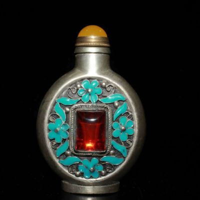 ✷✲✵ China antique Copper Cloisonne Inlaid With Gems Hand made Exquisite Snuff bottl