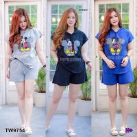 ส่งไว 1-2วันถึง 9754 Set 2 ชิ้น #สาวอวบ เสื้อแขนล้ำมีฮู้ด สกรีนลายการ์ตูน มาพร้อมกางเกงขาสั้น เนื้อผ้าคอตตอน ใส่สบายพร้อมส่ง