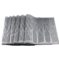 Set of 6 Place Table Mats PVC Non Slip Washable Dining PVC Forest Tree Table Placemat Coasters Waterproof Silver Table Pads Tool