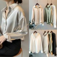 Ready stock Blouse Satin Long Sleeve Satin Shirt Women blouse Spring and Autumn New Loose Drooping R Shirt Top