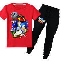 Sonic The Hedgehog ชายหญิง Tshirt กางเกงชุดผ้าฝ้ายแขนสั้น Tees Jogger 2Pcs ฤดูร้อนการ์ตูนเด็กเสื้อผ้าชุด PT1513