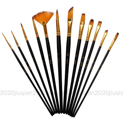 Ready Stock 12 Pcs High Quality Painting Brushes Nylon Hair Wooden Handle Multifunctional Brushes for Water Color and Acrylic Painting Students and Artists Painting Brush 3 Color Available