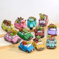 Cute Car Cement Succulent Potted Cartoon Flower Pot Desktop Balcony Decoration Bonsai Basin Home Accessories Crafts Gifts