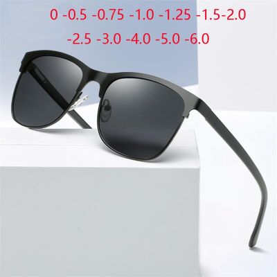Kacamata Anti-silau TR90 Lensa Minus Kacamata Resep Pria Terpolarisasi Logam UV400 Kacamata Mengemudi 0 -0.5 -0.75 -1.0 To -6.0