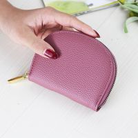 Genuine Leather Credit credit card Holder Men Zipper Pocket Coin Purse Mini Business Card Women Case Zipper Wallet purple Purses Card Holders