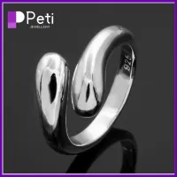 PETI JEWELLERY เงิน925 แหวนหยดน้ำตา หยดน้ำหยด ใช้ได้ทุกเพศ สายรัดนิ้วโป้ง สง่างามเรียบหรู ปรับได้ปรับได้ แหวนหัวกลมคู่ สำหรับผู้หญิง