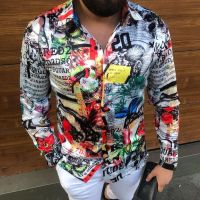 (Celebrity Menswear)เสื้อเชิ้ตลำลองแขนยาวพิมพ์ลายตัวอักษรผู้ชาย2022