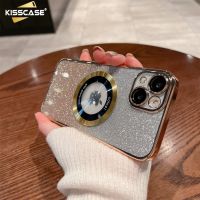 KISSCASE เคสเป็นผงประกายวิบวับโทรศัพท์ไล่ระดับสี PC สุดหรูสำหรับ Iphone 11 12 13 14 Pro Max Plus แบบมีรูโลโก้ฝาครอบแว่นขยายเคส Magsafe สำหรับ Iphone 14 13 12 11 Pro Max เคสกันกระแทกตาข่ายกันฝุ่นในตัว