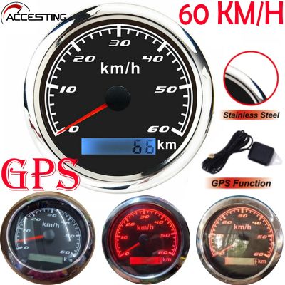 85มม. 60กม./ชม. G-P-S Speedometer Digital Gauge เครื่องวัดระยะทาง Speed Gauge Meter สำหรับ Marine เรือรถ ATV รถบรรทุก Red Backlight พร้อมเสาอากาศ G-P-S