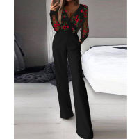 【cw】ZC-3299 European and American Foreign Trade Summer Womens Clothing 2022 New Mesh Long Sleeve V Collar Jumpsuit Slim-Fit Trousers