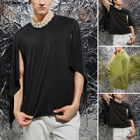 Beehoo INCERUN Mens Hippie Loose Batwing Sleeve Tassels T Shirts Crew Neck Party Tee Blouse Top (สไตล์ตะวันตก)