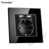 【NEW Popular89】 SzaojuUSB Wall Socket ซ็อกเก็ตชาร์จผนัง2.1A Germanbase 16A110 250V Schuko F Plug Temperedpanel