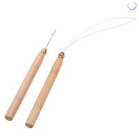 Ecmallshow Fashion 2Pcs Hair Extension Hook Pulling Tool Needle Threader Micro Ring Beads Loop Wooden Handle With Iron Wire Hotting