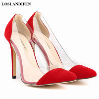 New Arrival Soft Leather Shallow Women Pumps y Side Transparent PU Pointed Toe High Heels Shoes Fashion Womens Wedding Shoes