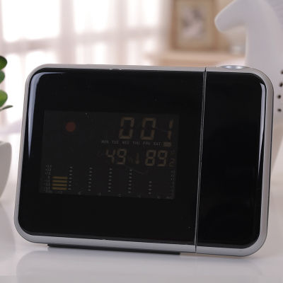 HotDigital Projection นาฬิกาปลุกสถานีอากาศพร้อมเครื่องวัดอุณหภูมิความชื้นไฮโกรมิเตอร์ข้างเตียง Wake Up Projector Clock