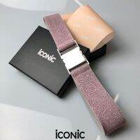 iCONiC PINK GLITTER ELASTIC BELT #6035 เข็็มขัดยืด สีชมพู วิบวับ หัวโลหะ สีเงิน ขนาดฟรีไซส์ 24-39นิ้ว เข็มขัดยางยืด เข็ทขัดแฟชั่น เข็มขัดสีชมพู เข็มขัดผญ