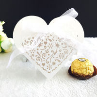 100pcs Love Heart Laser Cut Hollow Candy Boxes Carriage Gift Bags Favor Box With Ribbon Baby Shower Wedding Favor Party Supplies