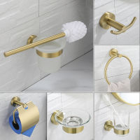 Bathroom Hardware Set Brushed Gold Toilet Brush Holder Robe Hook Paper Holder Soap Dish Holder Wall Mount Bathroom Accessories