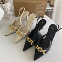 ZARAˉ womens shoes 2022 summer new pointed toe high-heeled shoes stiletto metal chain decorative thin all-match shallow sandals