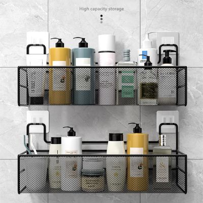 【CC】 Wall-Mounted Shelf Shower Shampoo Rack Condiment Storage Basket Toilet Holder Organizer