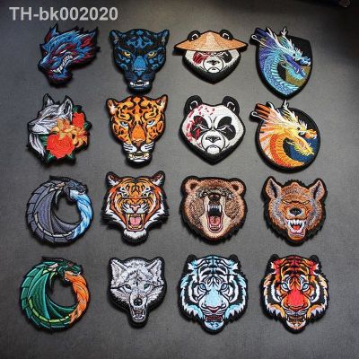 ▦□☇ New Military Delicate 3D Embroidered Animal Dragon Arm Tiger Head Tactical Badge Wolf Roar Armband With Hook Back For Backpack C