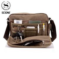 Scione Canvas Multifunction Messenger Shoulder Bag Solid Briefcases Suitcase Card Pocket For Men Women Office Outdoor Travel Bag