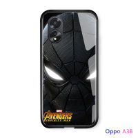 เคสใส่โทรศัพท์สำหรับ OPPO A18เคสโทรศัพท์ A38สำหรับเด็กผู้ชายซูเปอร์ฮีโร่สำหรับมนุษย์แมงมุม-แมนจากบ้านขอบนุ่มเคสมันวาวสไปเดอร์แมนเคสโทรศัพท์หลังกระจกนิรภัย