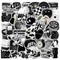 10/30/50PCS INS Black White Sketchbook Sticker Aesthetic PVC Childrens Laptop School Stationery Scrapbooking Supplies for Kids Stickers Labels