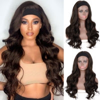 Is a wig Headband Synthetic Wigs Long Body Wave Dark Brown Wig for Women Natural Wave Black Red Highlight Hair