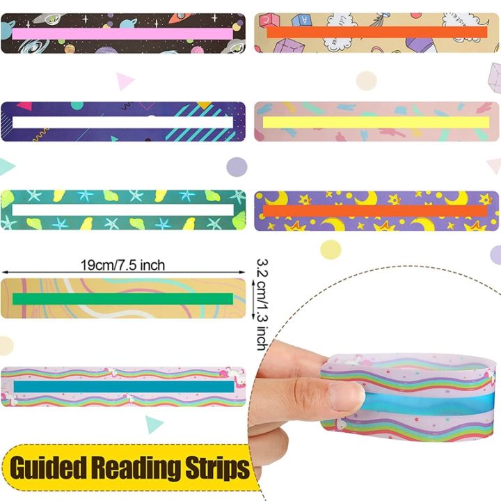 16-pieces-guided-reading-strips-sentence-strips-for-kids-overcoming-dyslexia-colored-highlighter-bookmarks-cute-style