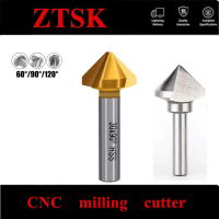 6.3mm-50mm 60 องศา / 90 องศา / 120 องศา 1 ขลุ่ย / 3 ขลุ่ย HSS Chamfer Chamfering End Mill Cutter Bit