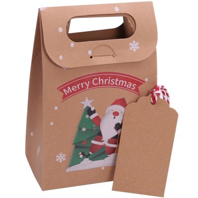 24 Pieces Christmas Party Gift Boxes Bags Xmas Party Candy Bag Kraft Paper Boxes for Xmas Decoration Supplies