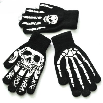Knitting Gloves Skeleton Head Luminous Half Finger Full Fingers Print Warm Breathable Men Women Fitness Glove Cycling Equipment