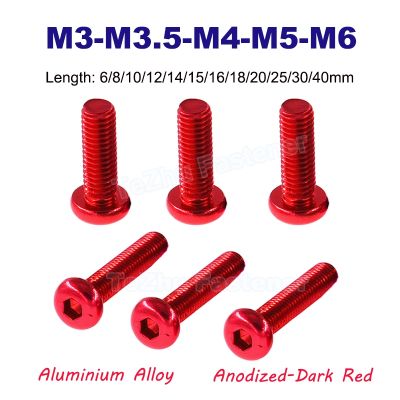 1-10 Buah M3 M3.5 M4 M5 M6 Sekrup Campuran Aluminium Bulat Soket Hex Kepala Tombol Baut Allen Sekrup Mekanis Panjang Merah Tua 6 40Mm