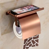 Toilet Paper Holder Wall Mounted With Phone ShelfStainless Steel Tissue Holder Drilling Toilet Paper Roll Holder For Bathroom