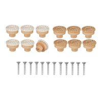 Boho Rattan Dresser Knobs Round Wooden Drawer Knobs Handmade Wicker Woven and Screws for Boho Furniture Knobs