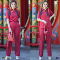 B16237 Set 2 ชิ้น กี่เพ้าแฟชั่น เสื้อคอจีนแขนพอง Set of 2 pieces, fashion cheongsam Mandarin collar puff sleeves