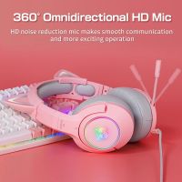 ONIKUMA K9สีชมพูแมวหูหูฟังที่มี RGB ไฟ LED ที่มีความยืดหยุ่นไมค์ Gaming Headset 7.1รอบทิศทางคอมพิวเตอร์หูฟังสำหรับพีซี Gamer