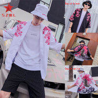 SZWL Unisex Vintage Koi Pattern Kimono Chinese Style Loose Sleeve Cotton Shirts